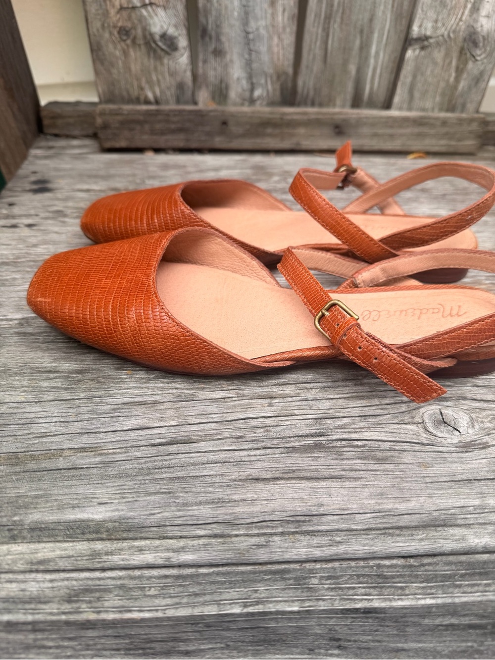 Madewell Jeanne Lizard-Embossed Slingback Flats in Cognac Brown size 7 - Picture 9 of 10